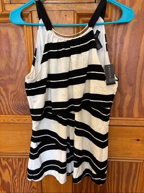 White House Black Market Black and White Striped Sleeveless Blouse